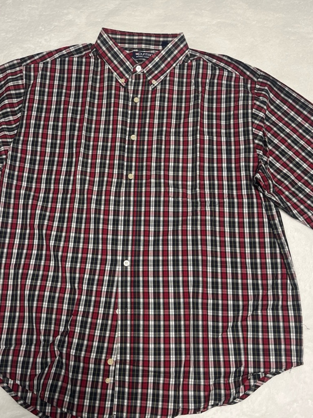 Puritan Men's Red Black White Plaid Button-Down Shirt